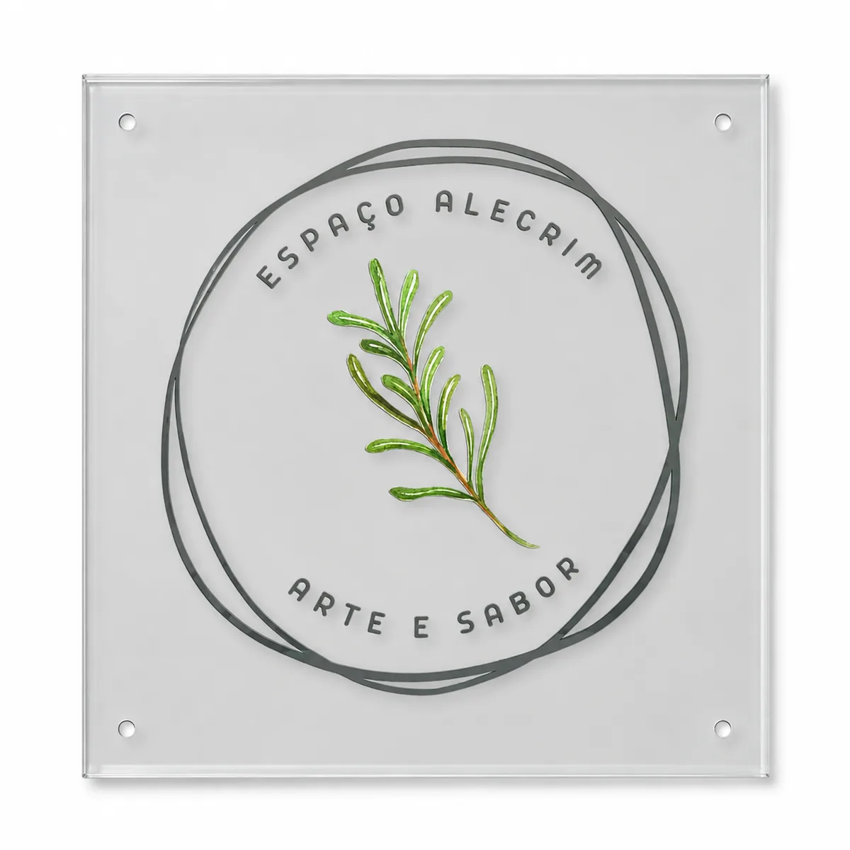 Placa personalizada em acrílico com identidade visual de empresa